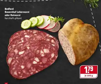 REWE Bedford Bauernhof Leberwurst oder Rotwurst 100g Angebot