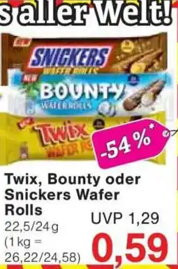 Jawoll Twix, Bounty oder Snickers Wafer Rolls Angebot