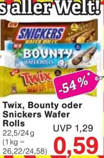 Jawoll Twix, Bounty oder Snickers Wafer Rolls Angebot