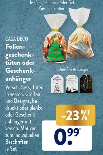 Aldi Süd Casa Deco Foliengeschenktüten oder Geschenkanhänger Angebot