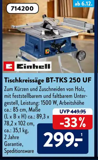 Aldi Süd Einhell Tischkreissäge BT-TKS 250 UF Angebot