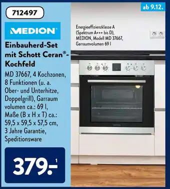 Aldi Süd Medion Einbauherd Set mit Schott Ceran Kochfeld Angebot