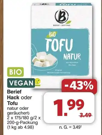 Famila Nord West Berief Hack oder Tofu Angebot