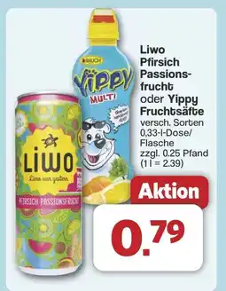 Famila Nord West Liwo Pfirsich Passions- frucht oder Yippy Fruchtsäfte Angebot