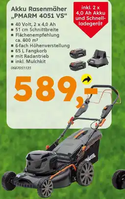 Globus Baumarkt PRIMASTER Akku Rasenmäher ,,PMARM 4051 VS" Angebot
