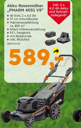 Globus Baumarkt PRIMASTER Akku Rasenmäher ,,PMARM 4051 VS" Angebot
