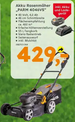 Globus Baumarkt PRIMASTER Akku Rasenmäher „PARM 4046VS❝ Angebot