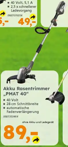Globus Baumarkt PRIMASTER Akku Rasentrimmer ,,PMAT 40" Angebot