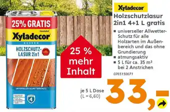 Globus Baumarkt Xyladecor Holzschutzlasur 2in1 4+1 L gratis Angebot