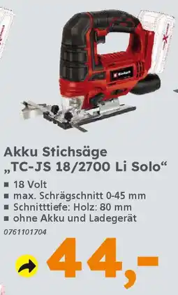 Globus Baumarkt Einhell Akku Stichsäge ,,TC-JS 18/2700 Li Solo" Angebot
