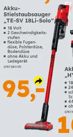 Globus Baumarkt Einhell Akku- Stielstaubsauger ,,TE-SV 18Li-Solo" Angebot