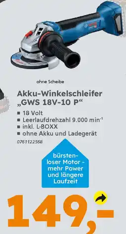 Globus Baumarkt BOSCH Akku-Winkelschleifer ,,GWS 18V-10 P" Angebot