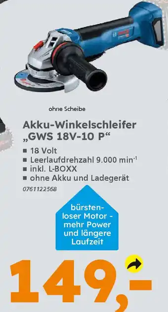 Globus Baumarkt BOSCH Akku-Winkelschleifer ,,GWS 18V-10 P" Angebot