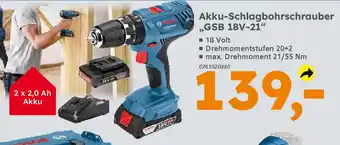 Globus Baumarkt BOSCH Akku-Schlagbohrschrauber "GSB 18V-21" Angebot