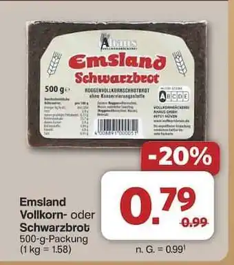 Famila Nord Ost Emsland Vollkorn- oder Schwarzbrot Angebot