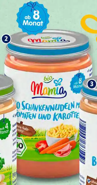 Aldi Süd Mamia Bio Schinkennudeln mit Tomaten und Karotten 220g Glas Angebot