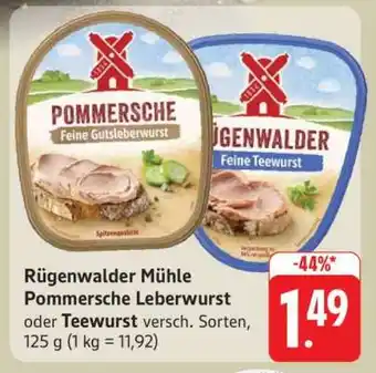 Edeka Rügenwalder Mühle Pommersche Leberwurst oder Teewurst Angebot