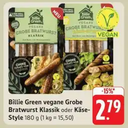 Edeka Billie Green vegane Grobe Bratwurst Klassik oder Käse-Style Angebot