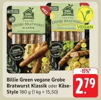 Edeka Billie Green vegane Grobe Bratwurst Klassik oder Käse-Style Angebot