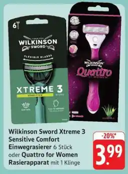 Edeka Wilkinson Sword Xtreme 3 Sensitive Comfort Einwegrasierer oder Quattro for Women Rasierapparat Angebot