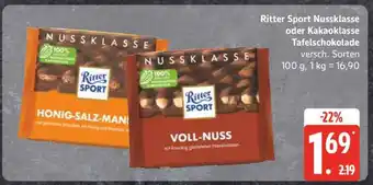 Edeka Ritter Sport Nussklasse oder Kakaoklasse Tafelschokolade Angebot