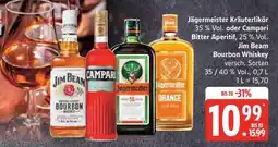 Edeka Jägermeister Kräuterlikör oder Campari Bitter Aperitif oder Jim Beam Bourbon Whiskey Angebot