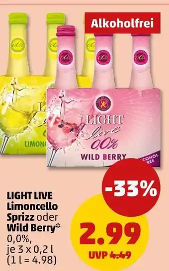 PENNY Light live limoncello sprizz oder wild berry Angebot