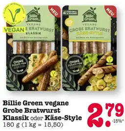 E-Center Billie green vegane grobe bratwurst klassik oder käse-style Angebot