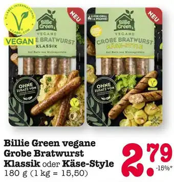 E-Center Billie green vegane grobe bratwurst klassik oder käse-style Angebot