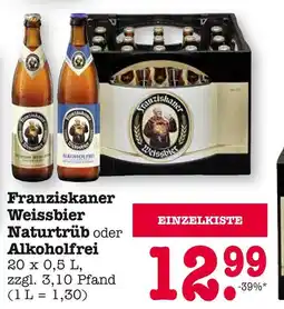 E-Center Franziskaner franziskaner weissbier naturtrüb oder alkoholfrei Angebot