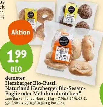 tegut Demeter herzberger bio-rusti, naturland herzberger bio-sesam-baglie oder mehrkornbrötchen Angebot