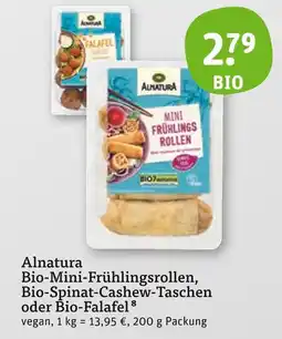 tegut Alnatura bio-mini-frühlingsrollen, bio-spinat-cashew-taschen oder bio-falafel Angebot