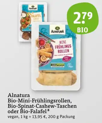 tegut Alnatura bio-mini-frühlingsrollen, bio-spinat-cashew-taschen oder bio-falafel Angebot