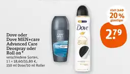 tegut Dove dove oder dove men+care advanced care deospray oder roll on Angebot