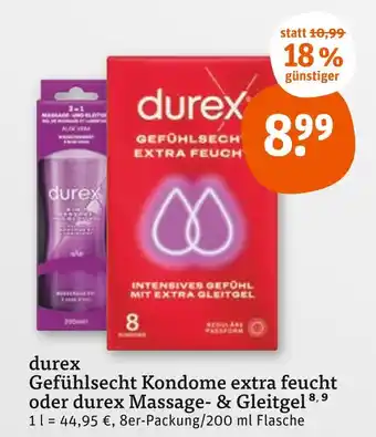 tegut Durex gefühlslecht kondome extra feucht oder durex massage- & gleitgel Angebot