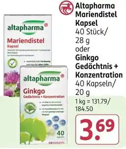 Rossmann Altapharma Mariendistel Kapsel oder Ginkgo Gedächtnis + Konzentration Angebot