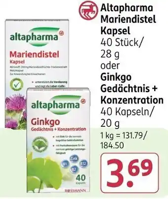 Rossmann Altapharma Mariendistel Kapsel oder Ginkgo Gedächtnis + Konzentration Angebot