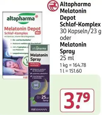 Rossmann Altapharma Melatonin Depot Schlaf-Komplex oder Melatonin Spray Angebot