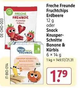 Rossmann Freche Freunde Fruchtchips Erdbeere oder Snack Knusper- Schnitte Banane & Kürbis Angebot