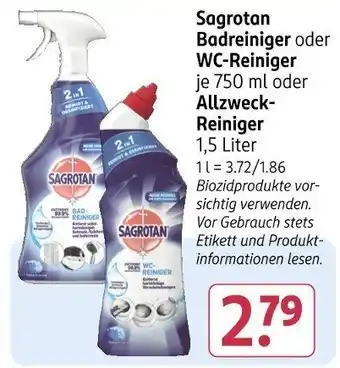 Rossmann Sagrotan Badreiniger oder WC-Reiniger oder Allzweck- Reiniger Angebot
