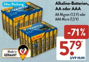Aldi Süd VARTA Alkaline-Batterien, AA oder AAA Angebot
