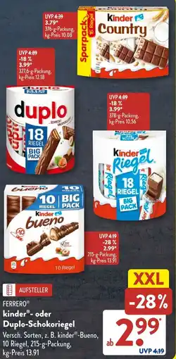 Aldi Süd FERRERO kinder oder Duplo-Schokoriegel Angebot