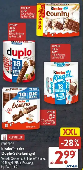 Aldi Süd FERRERO kinder oder Duplo-Schokoriegel Angebot