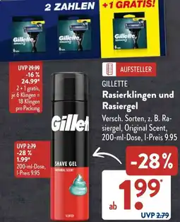 Aldi Süd GILLETTE Rasierklingen und Rasiergel Angebot