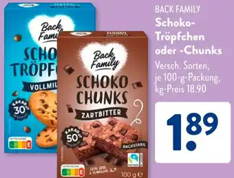 Aldi Süd BACK FAMILY Schoko Tröpfchen oder Chunks Angebot