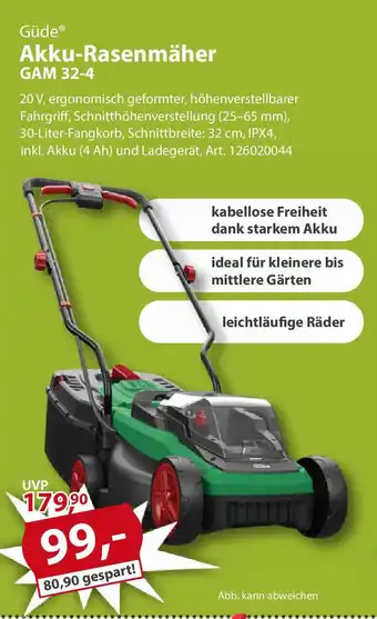 Sonderpreis Baumarkt Güde Akku-Rasenmäher GAM 32-4 Angebot