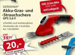 Sonderpreis Baumarkt GERMANIA Akku-Gras- und -Strauchschere GPS 3,6 V Angebot