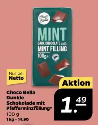 NETTO Choco Bella Dunkle Schokolade mit Pfefferminzfüllung Angebot