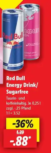 Lidl Red Bull Energy Drink/Sugarfree Angebot