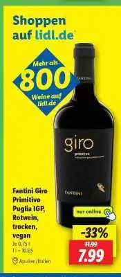 Lidl Fantini Giro Primitivo Puglia IGP, Rotwein, trocken, vegan Angebot